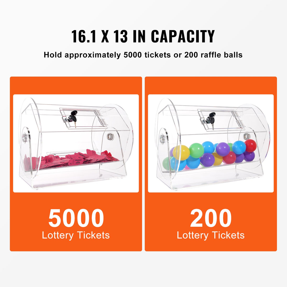 Acrylic Raffle Drum, Holds 5000 Tickets or 200 Raffle Balls, Professional Raffle Ticket Spinning Cage with 2 Keys, Transparent Lottery Spinning Drawing, Raffle Ticket Box for Lottery Games Bingo