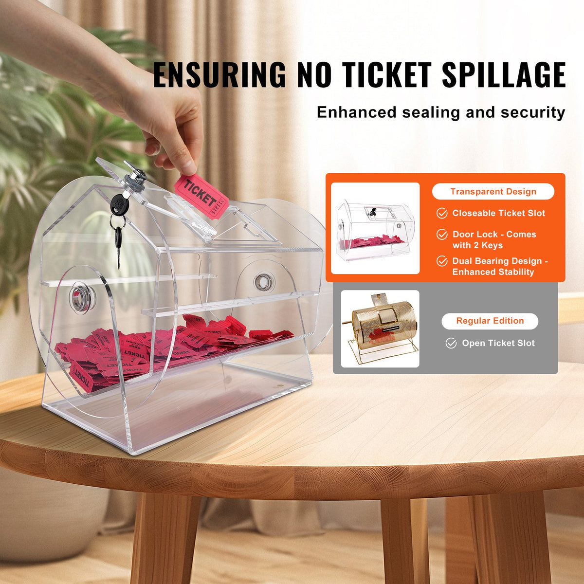 Acrylic Raffle Drum, Holds 5000 Tickets or 200 Raffle Balls, Professional Raffle Ticket Spinning Cage with 2 Keys, Transparent Lottery Spinning Drawing, Raffle Ticket Box for Lottery Games Bingo