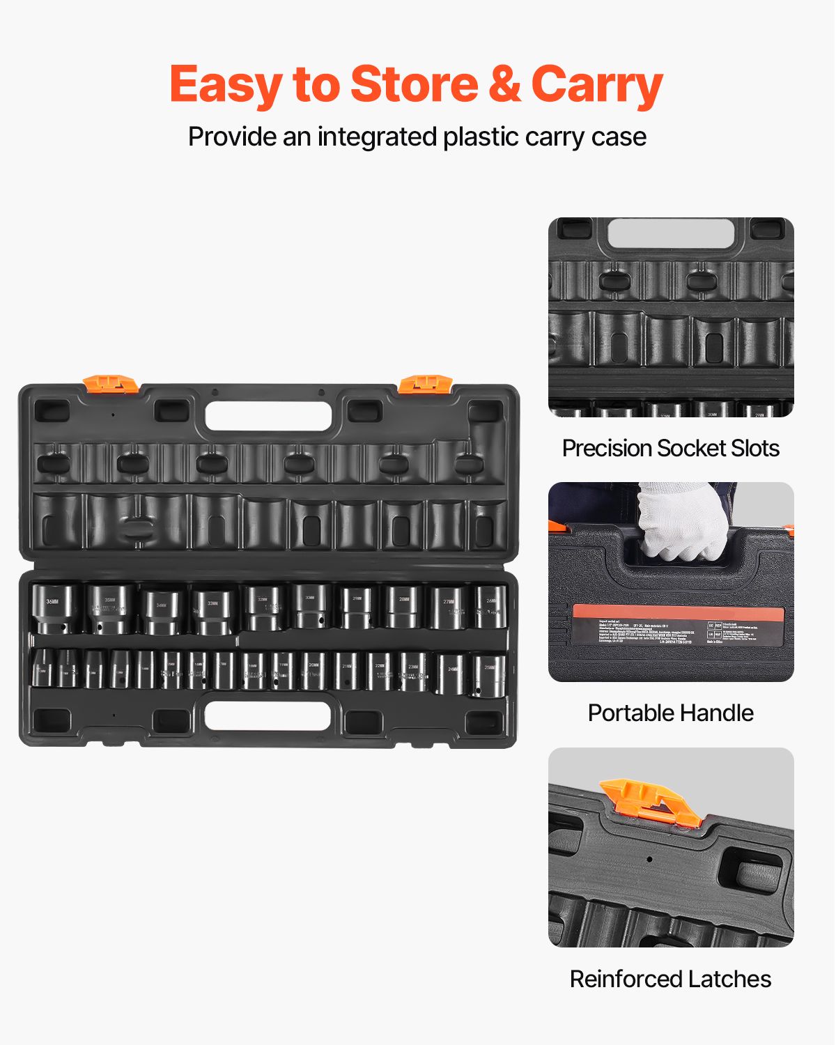 Impact Sockets Set 1/2 Inch Drive 26PCS Standard Length Impact Set 6-Point