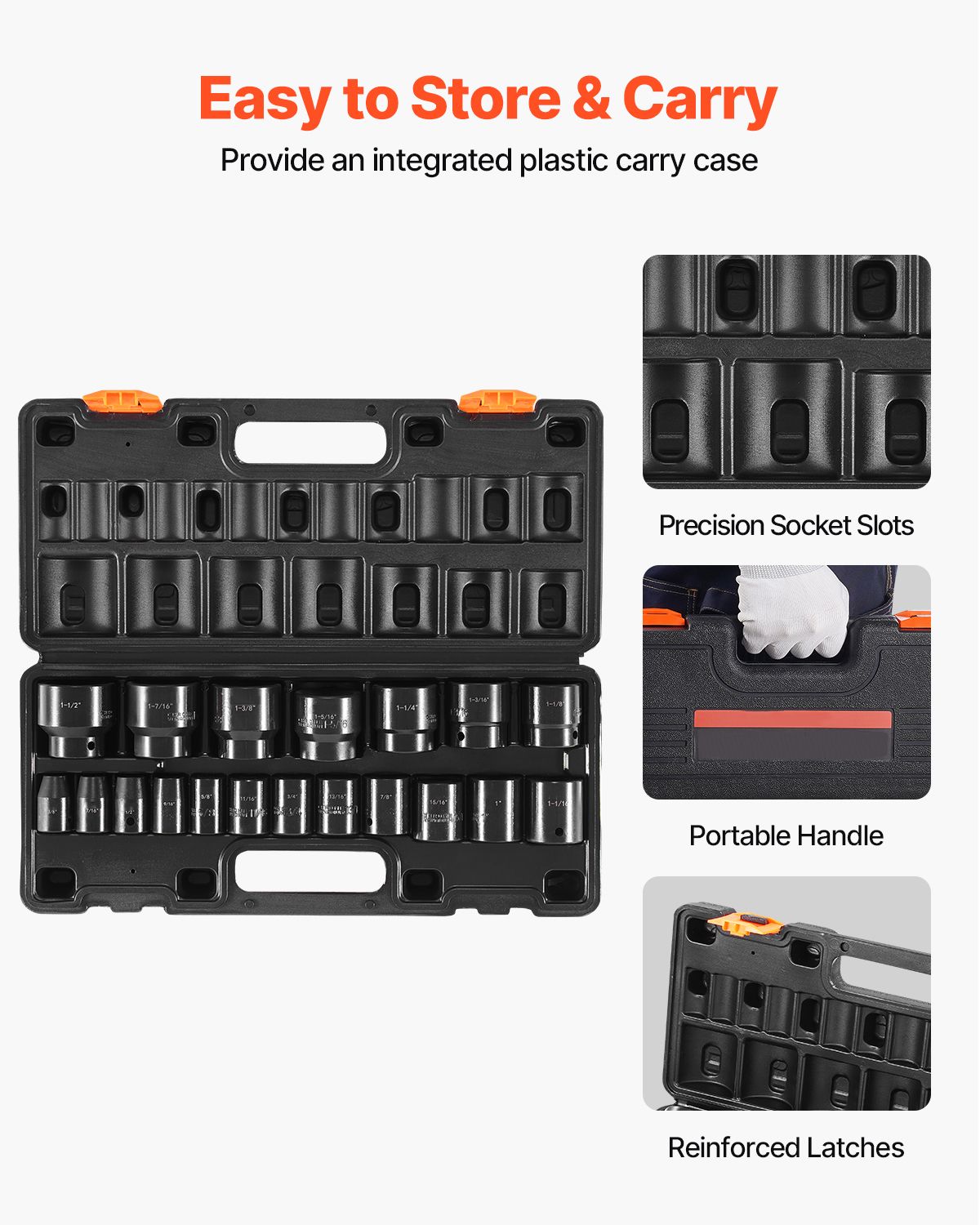 Impact Socket Set 1/2 Inches 19 Piece Impact Sockets, Standard Socket Assortment, 1/2 Inches Drive Socket Set Impact Standard SAE (3/8 Inches to 1-1/2 Inches) 6-point Hex Sockets