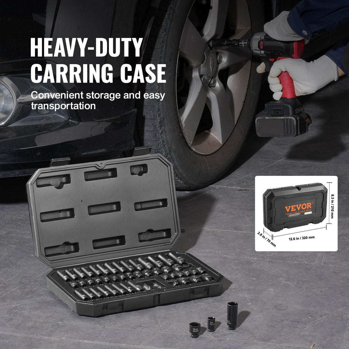 Impact Sockets Set 48pcs 6-Point 1/4" Drive Bit Ratchet Tool Kit Case