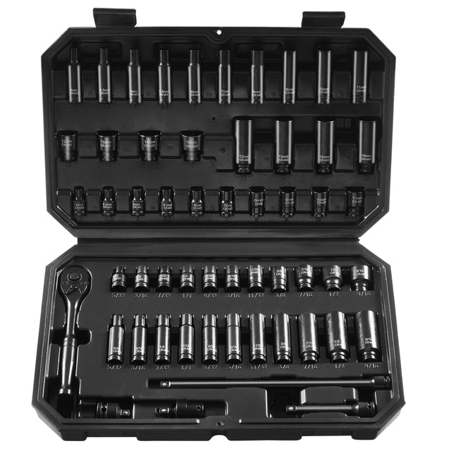 55pc 1/4in Drive Impact Socket Set SAE Metric CR-V Case