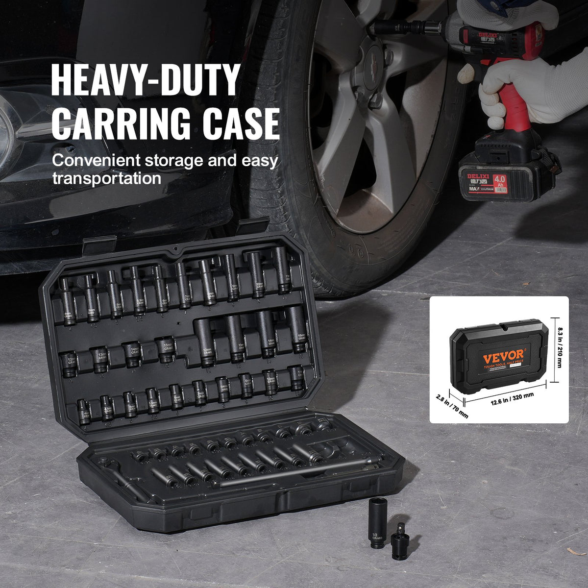 1/4" Drive Impact Socket Set, 55 Piece Deep & Shallow Socket Set SAE 5/32"-9/16" and Metric 4-15mm, 6 Point CR-V Alloy Steel for Auto Repair, Easy-to-Read Size Markings, Storage Case