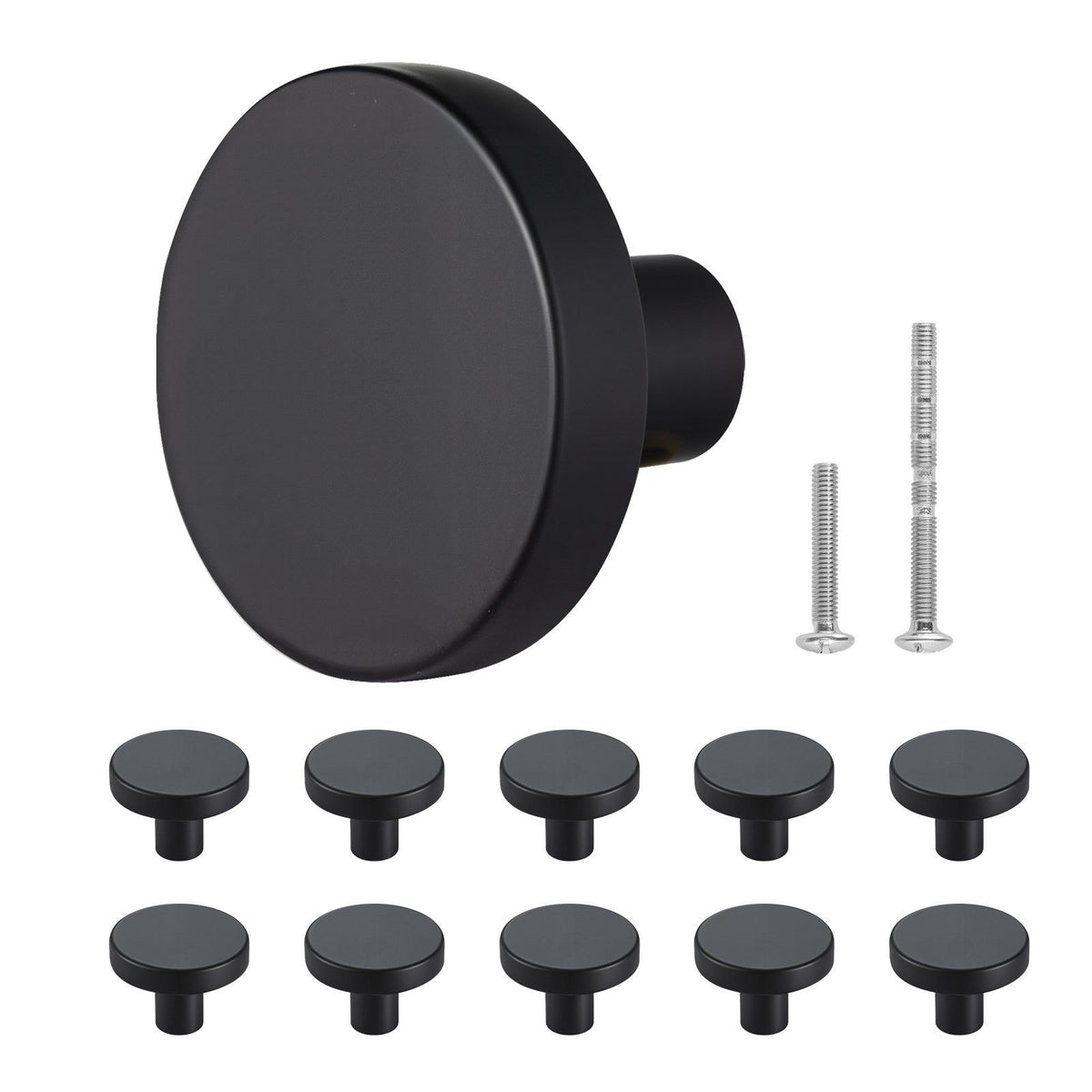 Cabinet Knobs, 10 Pack, 32 mm Black Zinc Alloy Drawer Pulls & Door Handles, Mushroom Kitchen Solid Knobs Dresser Handles, Cupboard Hardware with Screws for Bathroom Closet Cabinets and Drawers