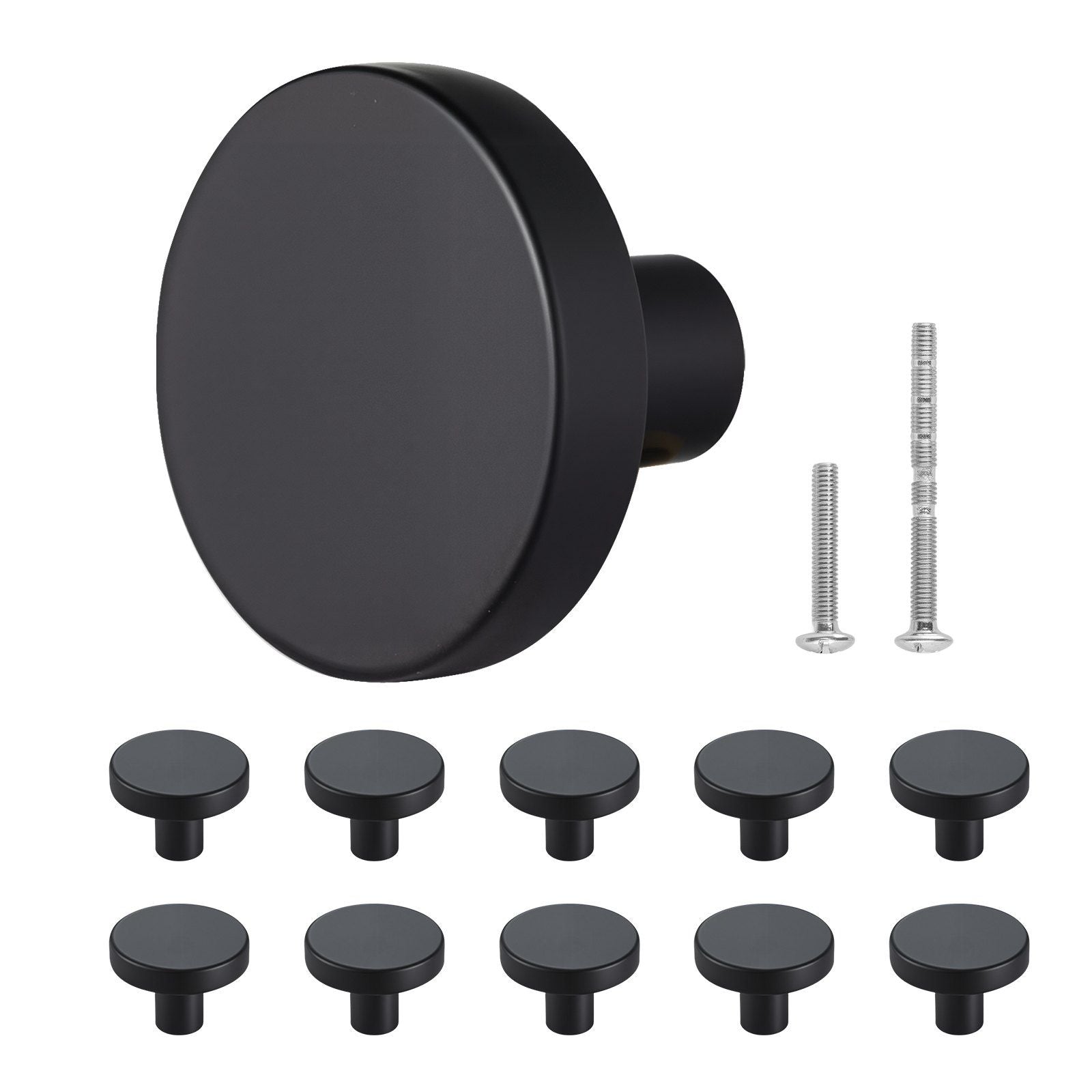 Cabinet Knobs, 10 Pack, 32 mm Black Zinc Alloy Drawer Pulls & Door Handles, Mushroom Kitchen Solid Knobs Dresser Handles, Cupboard Hardware with Screws for Bathroom Closet Cabinets and Drawers