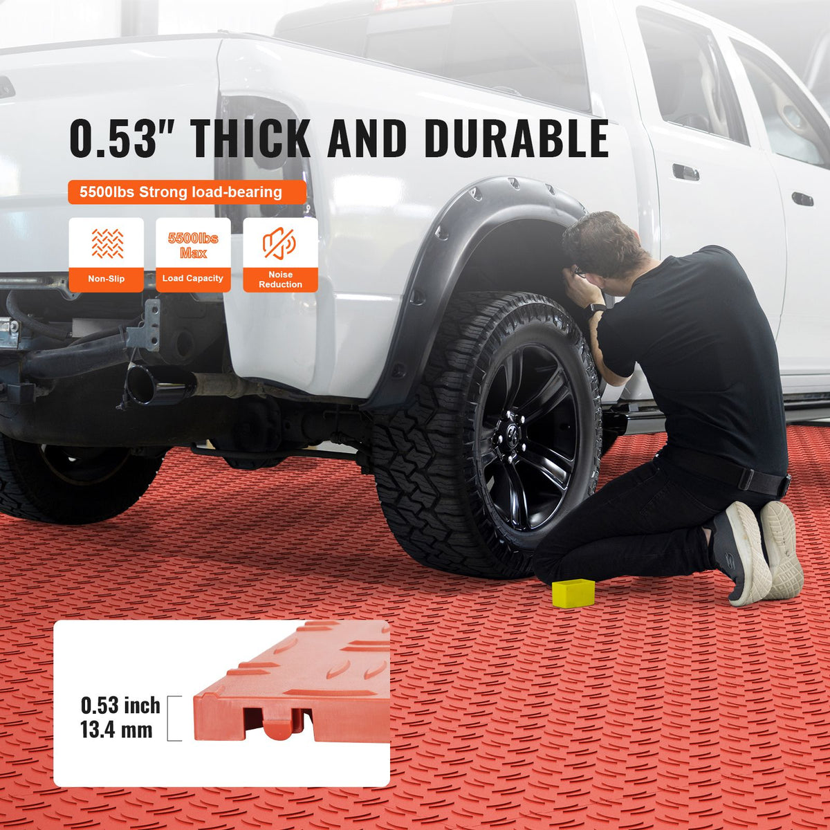 Garage Tiles Interlocking, 12 x 12 x 0.53 inch 25 Pack Garage Floor Covering Tiles, Non-Slip Double-Sided Texture Garage Flooring Tiles, for Garages, Basements, Repair Shops, Red