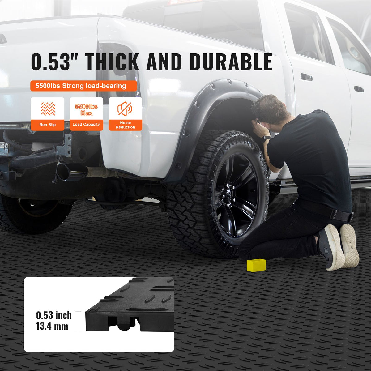 Garage Tiles Interlocking, 12 x 12 x 0.53 inch 25 Pack Garage Floor Covering Tiles, Non-Slip Double-Sided Texture Garage Flooring Tiles, for Garages, Basements, Repair Shops, Black
