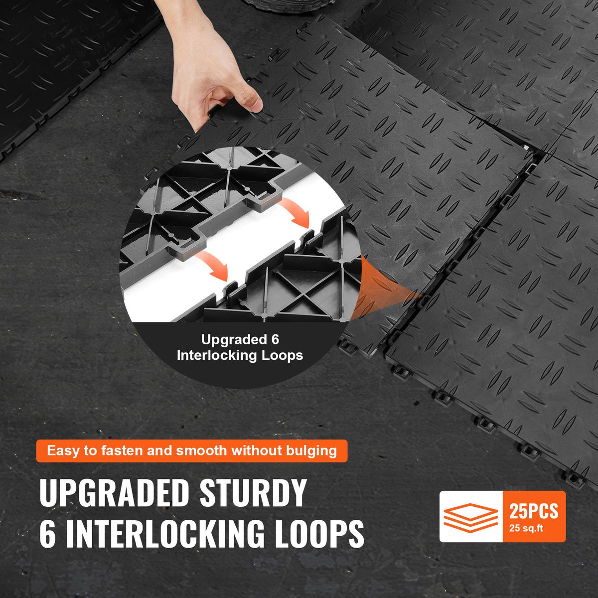 Garage Tiles Interlocking, 12 x 12 x 0.53 inch 25 Pack Garage Floor Covering Tiles, Non-Slip Double-Sided Texture Garage Flooring Tiles, for Garages, Basements, Repair Shops, Black