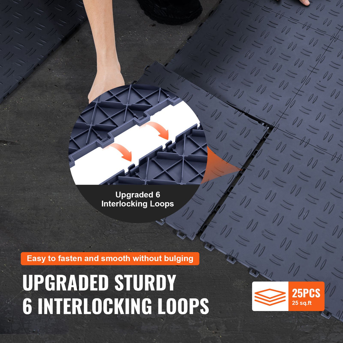 Garage Tiles Interlocking, 12 x 12 x 0.53 inch 25 Pack Garage Floor Covering Tiles, Non-Slip Double-Sided Texture Garage Flooring Tiles, for Garages, Basements, Repair Shops, Graphite Gray