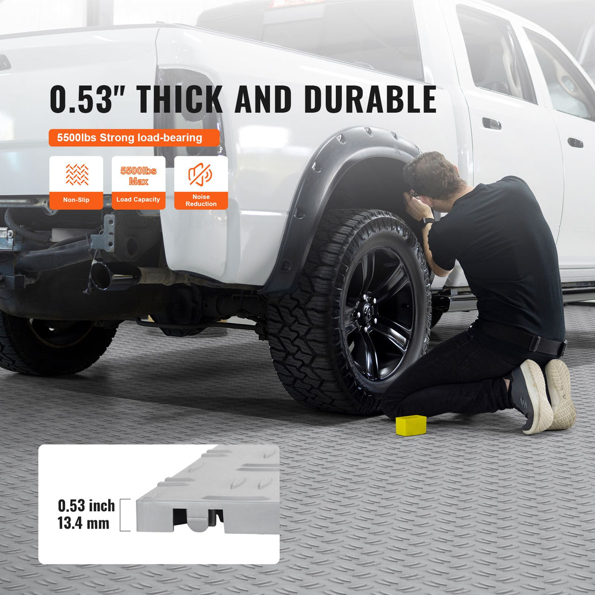 Garage Tiles Interlocking, 305 x 305 x 13.4 mm 25 Pack Garage Floor Covering Tiles, Non-Slip Double-Sided Texture Garage Flooring Tiles, for Garages, Basements, Repair Shops, Silver