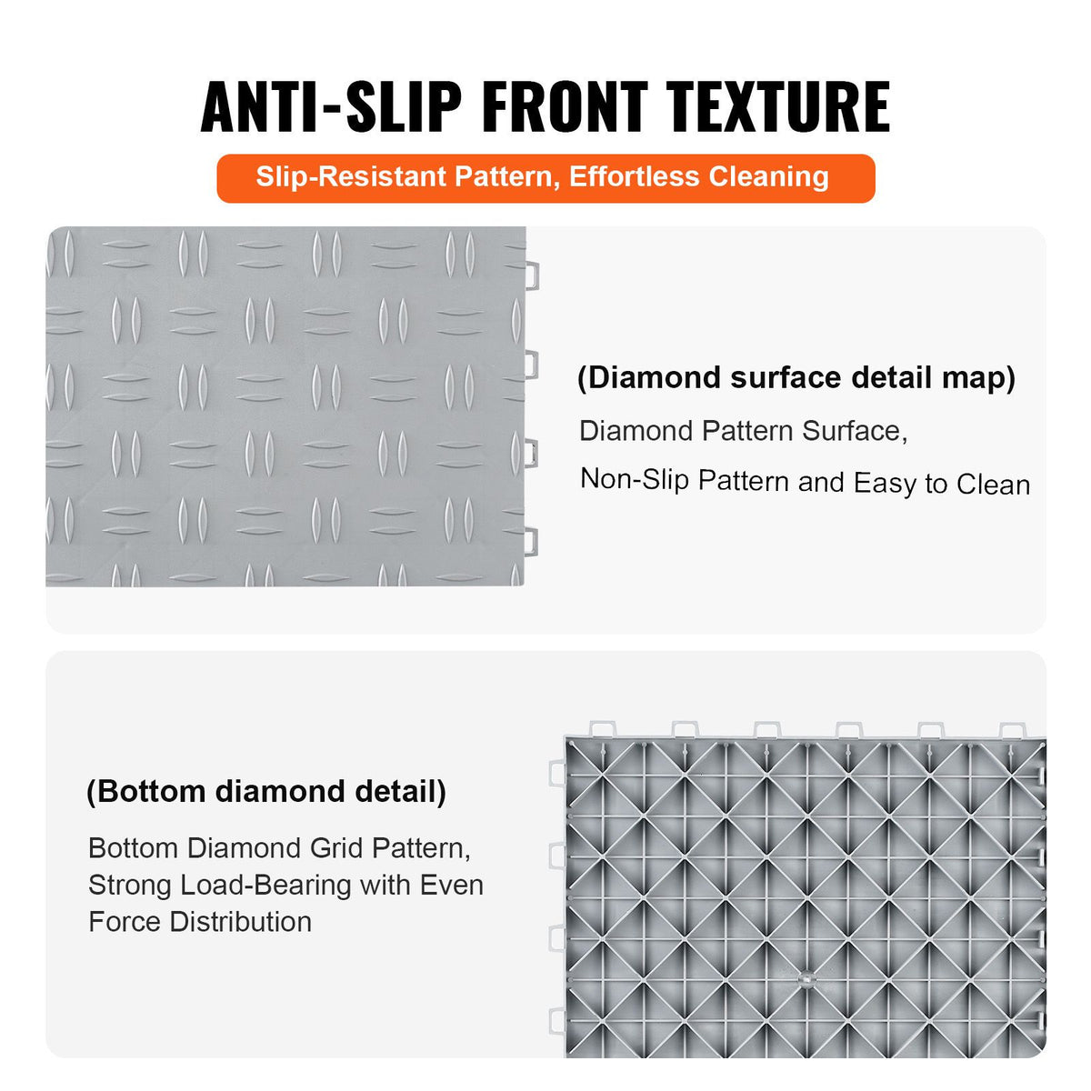 Garage Tiles Interlocking, 305 x 305 x 13.4 mm 25 Pack Garage Floor Covering Tiles, Non-Slip Double-Sided Texture Garage Flooring Tiles, for Garages, Basements, Repair Shops, Silver