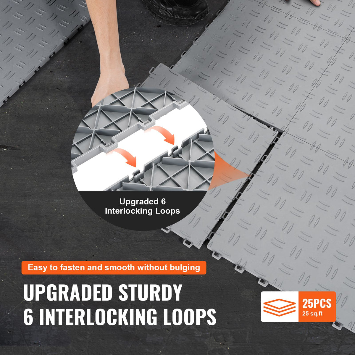 Garage Tiles Interlocking, 305 x 305 x 13.4 mm 25 Pack Garage Floor Covering Tiles, Non-Slip Double-Sided Texture Garage Flooring Tiles, for Garages, Basements, Repair Shops, Silver