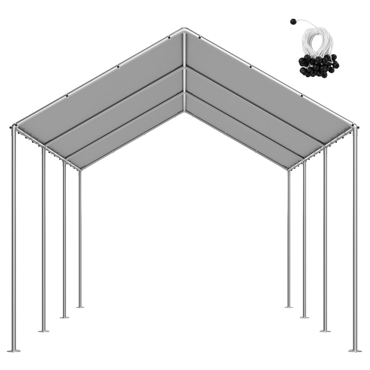 Carport Replacement Canopy, 6 x 3 m Potable Garage Tent Top Tarp, UV-Resistant & Waterproof Car Shelter Tarp, Heavy Duty Car Port Cover with Ball Buggees, Grey, Frame Not Included