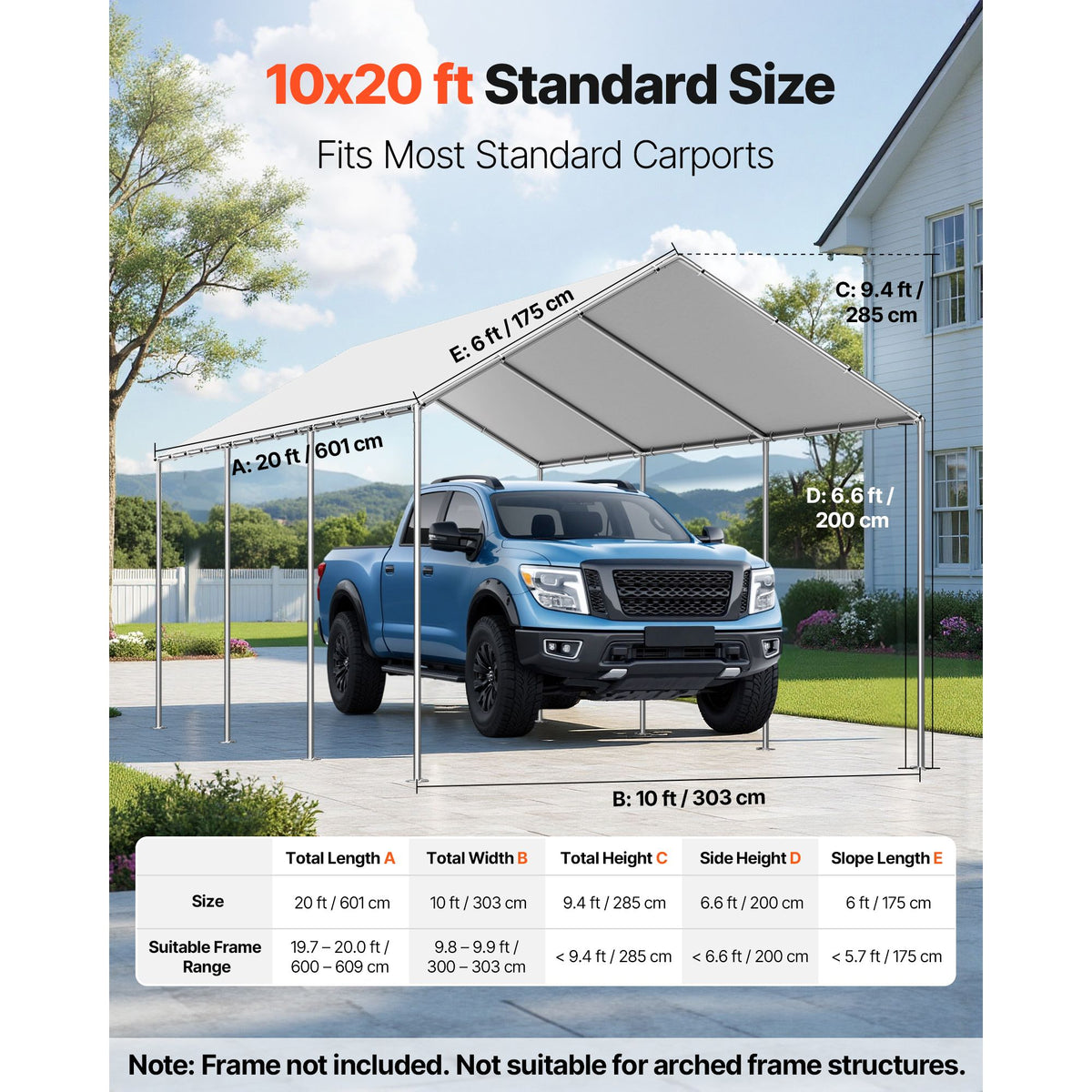Carport Replacement Canopy, 6 x 3 m Potable Garage Tent Top Tarp, UV-Resistant & Waterproof Car Shelter Tarp, Heavy Duty Car Port Cover with Ball Buggees, Grey, Frame Not Included