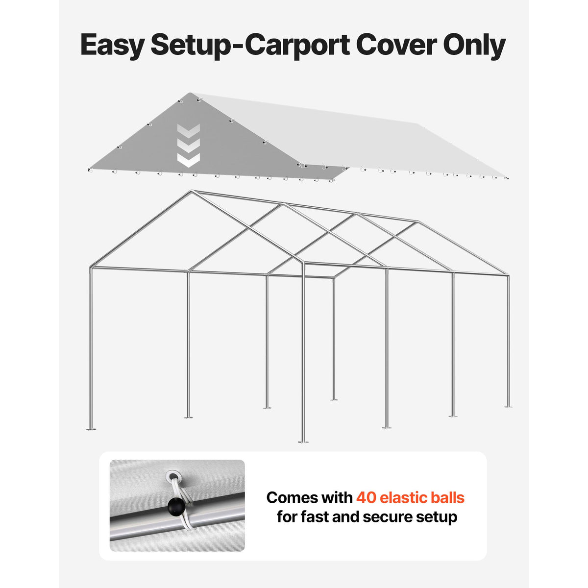 Carport Replacement Canopy, 6 x 3 m Potable Garage Tent Top Tarp, UV-Resistant & Waterproof Car Shelter Tarp, Heavy Duty Car Port Cover with Ball Buggees, Grey, Frame Not Included