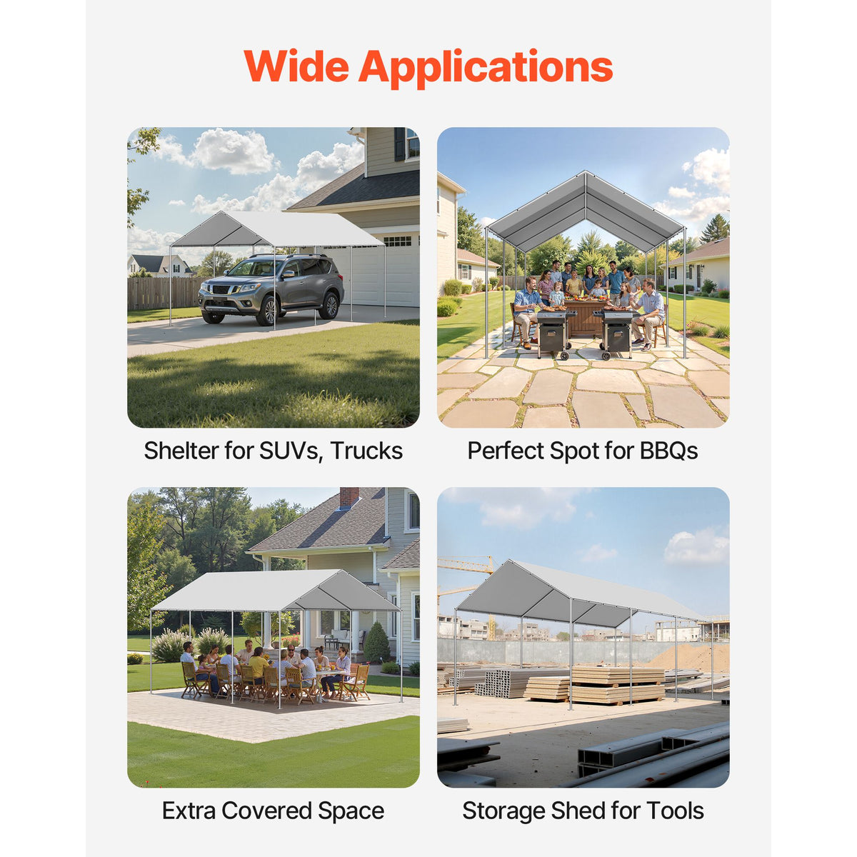 Carport Replacement Canopy, 6 x 3 m Potable Garage Tent Top Tarp, UV-Resistant & Waterproof Car Shelter Tarp, Heavy Duty Car Port Cover with Ball Buggees, Grey, Frame Not Included