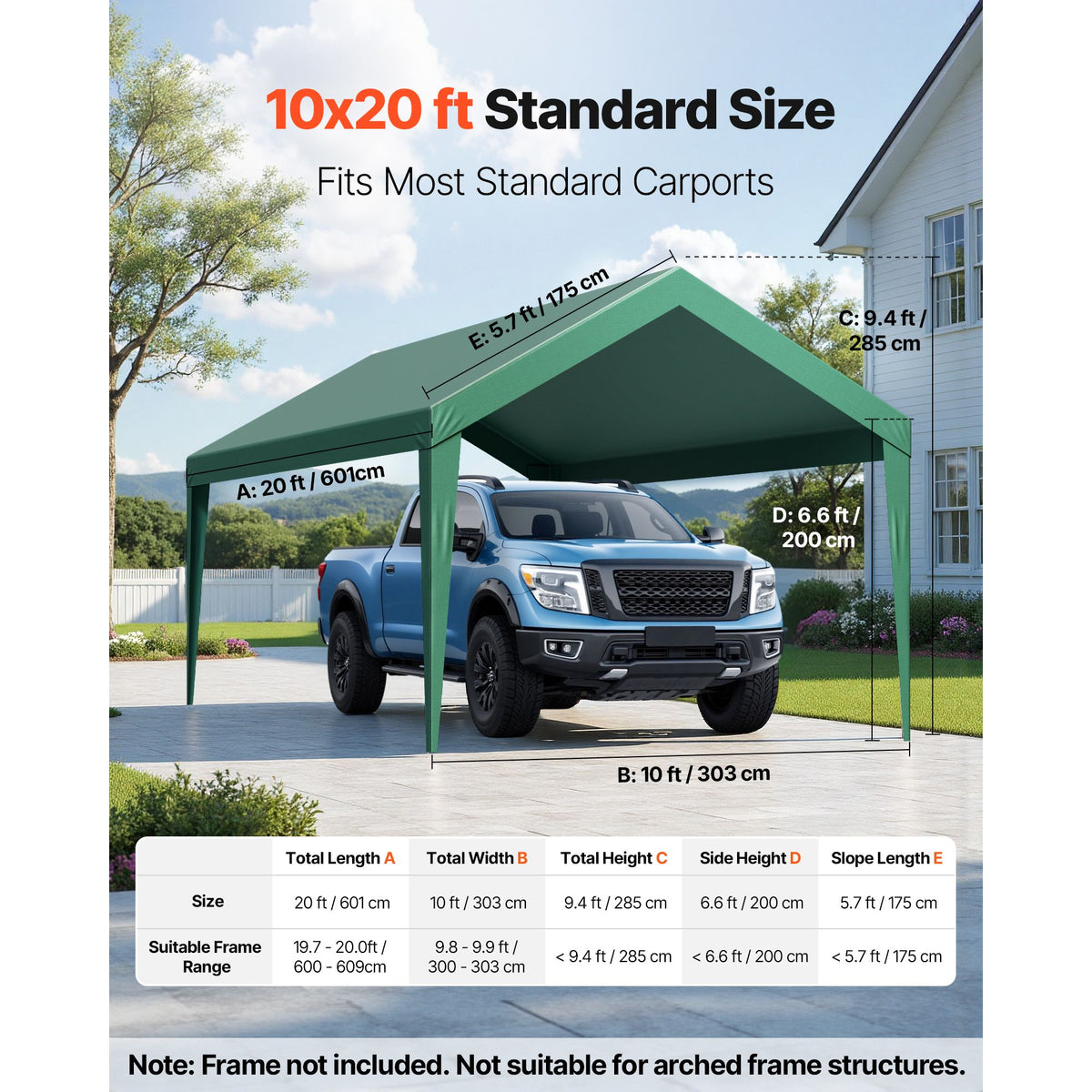 Carport Replacement Canopy, 6 x 3 m Potable Garage Tent Top Tarp, UV-Resistant & Waterproof Car Shelter Tarp, Heavy Duty Car Port Cover with Ball Buggees, Dark Green, Frame Not Included