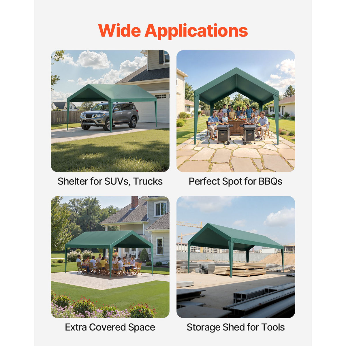 Carport Replacement Canopy, 6 x 3 m Potable Garage Tent Top Tarp, UV-Resistant & Waterproof Car Shelter Tarp, Heavy Duty Car Port Cover with Ball Buggees, Dark Green, Frame Not Included