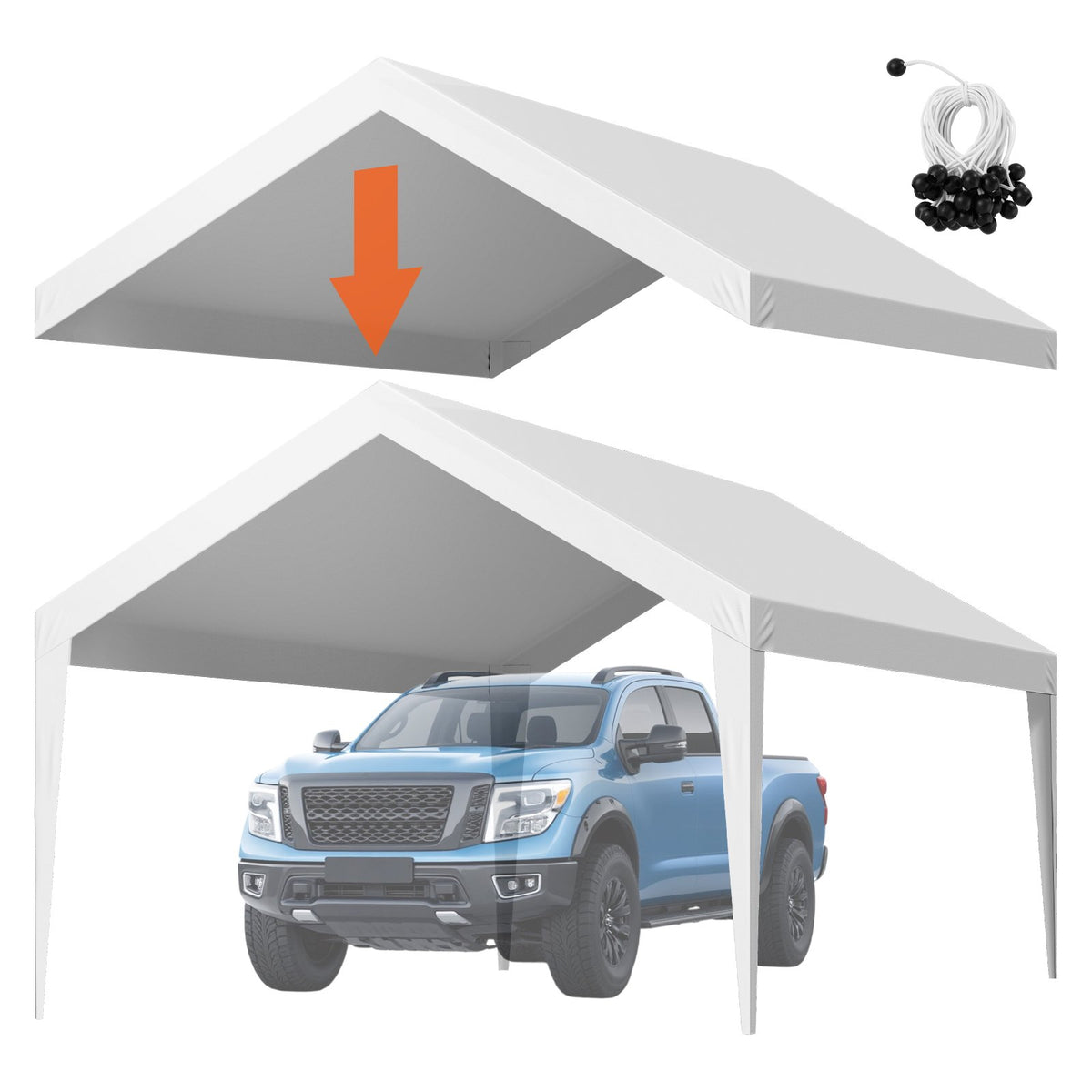 Carport Replacement Canopy, 6 x 3.6 m Potable Garage Tent Top Tarp, UV-Resistant & Waterproof Car Shelter Tarp, Heavy Duty Car Port Cover with Ball Buggees, White, Frame Not Included