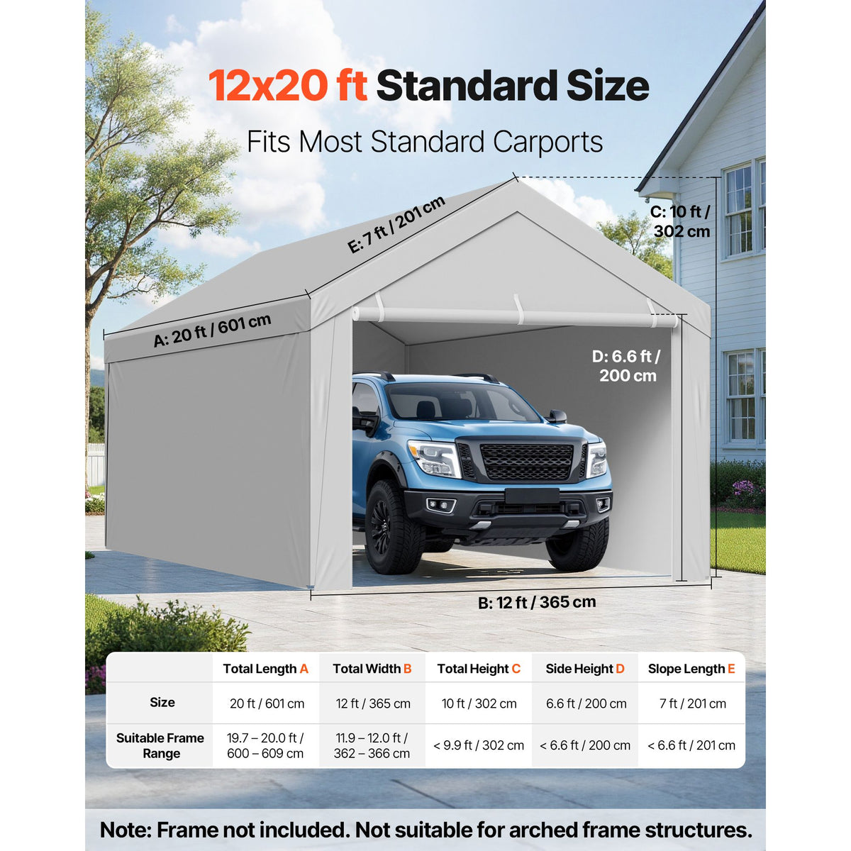 Carport Replacement Canopy, 6x 3.6 m Potable Garag - V952-CKPB12X20FTHX72QR001V0