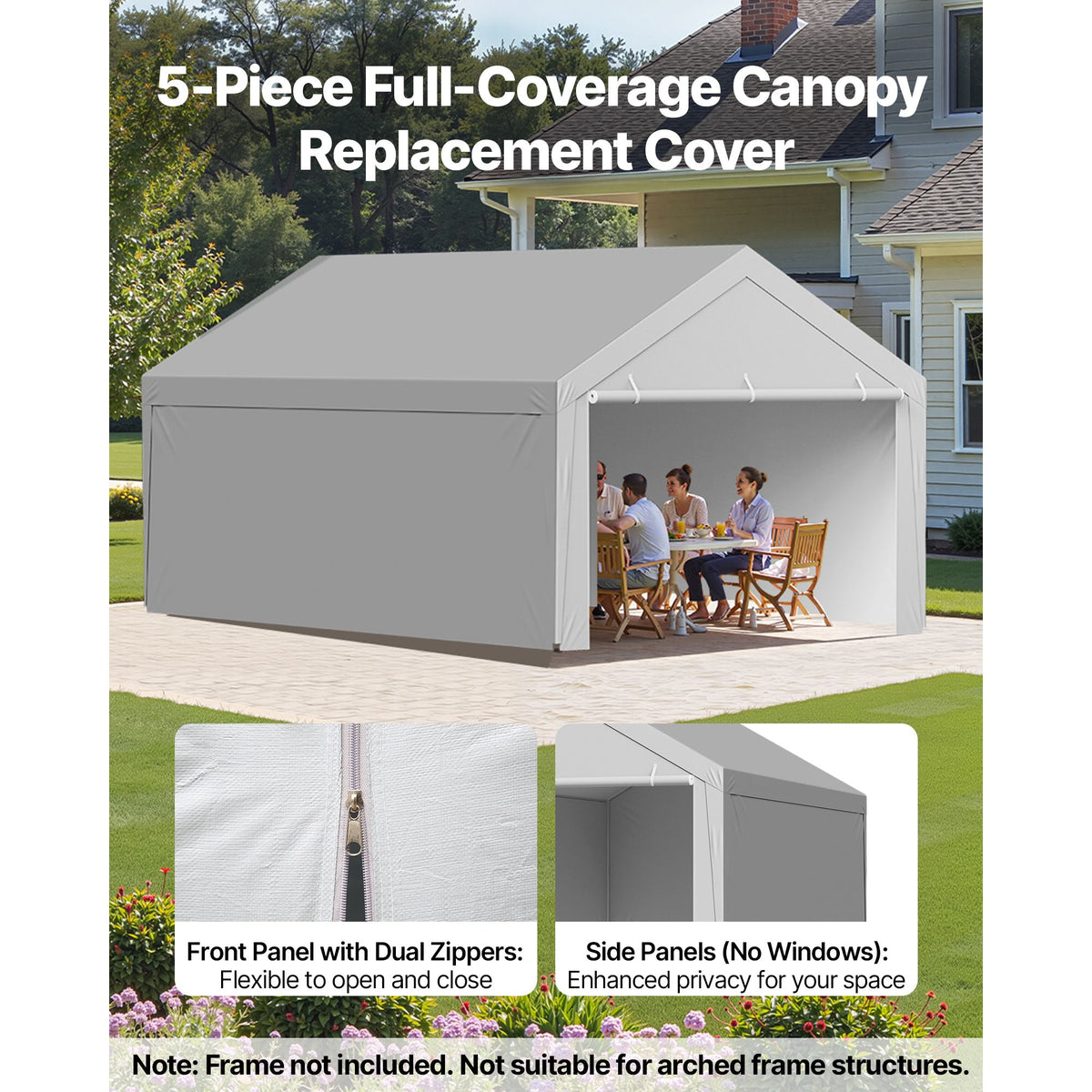 Carport Replacement Canopy, 6x 3.6 m Potable Garag - V952-CKPB12X20FTHX72QR001V0