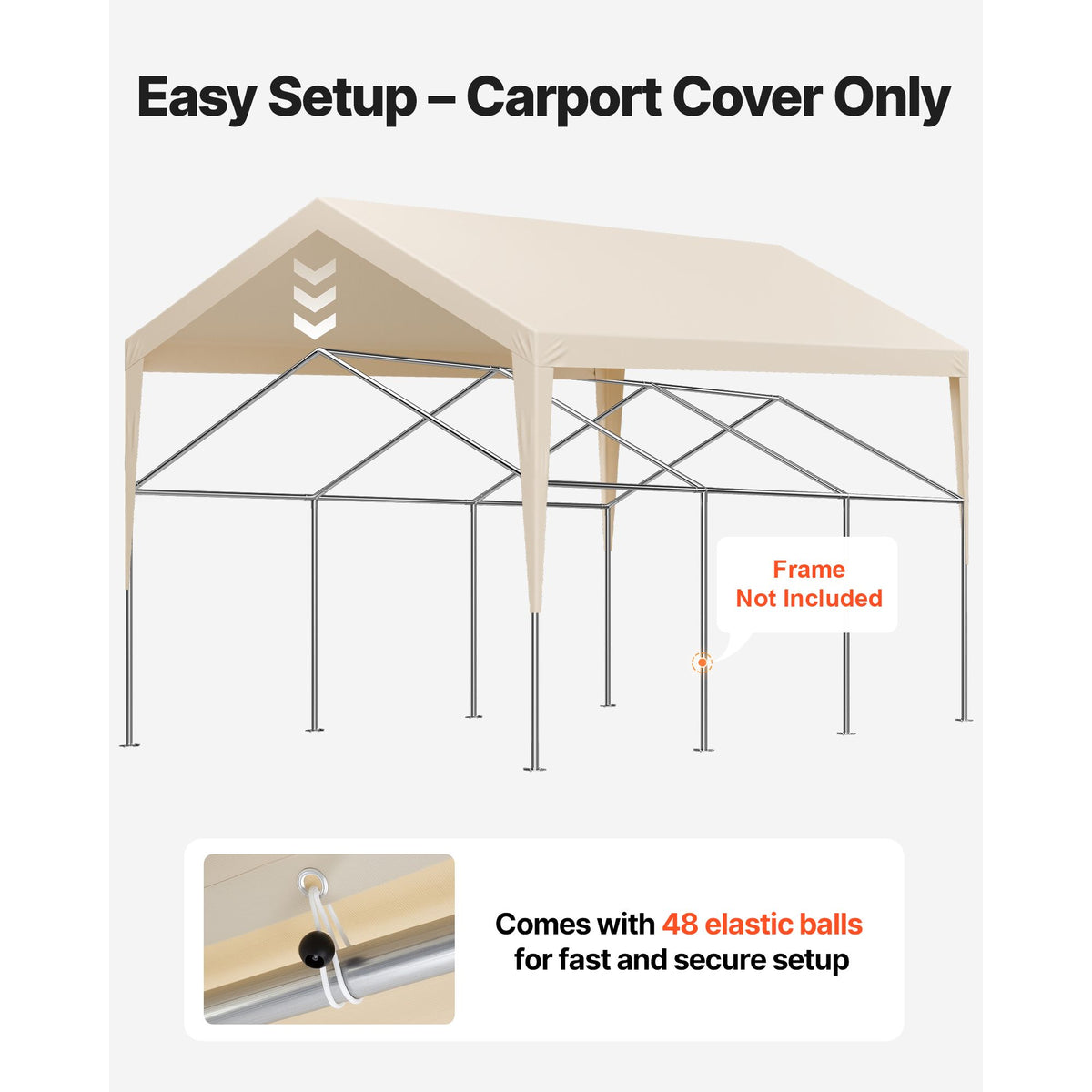 Carport Replacement Canopy, 6 x 3.6 m Potable Garage Tent Top Tarp, UV-Resistant & Waterproof Car Shelter Tarp, Heavy Duty Car Port Cover with Ball Buggees, Beige, Frame Not Included