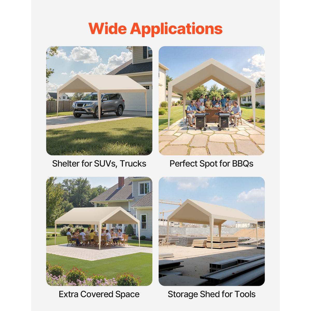 Carport Replacement Canopy, 6 x 3.6 m Potable Garage Tent Top Tarp, UV-Resistant & Waterproof Car Shelter Tarp, Heavy Duty Car Port Cover with Ball Buggees, Beige, Frame Not Included