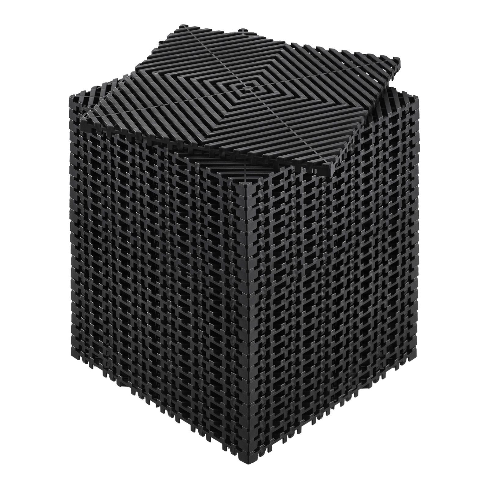 Interlocking Drainage Mat, 31 x 31 cm Modular Interlocking Cushion, 24 Pcs Splicing Drainage Mats, Non-Slip Black PP Drainage Floor Tile and Shower Mat, for Garage, Garden, Kitchen & Outdoor