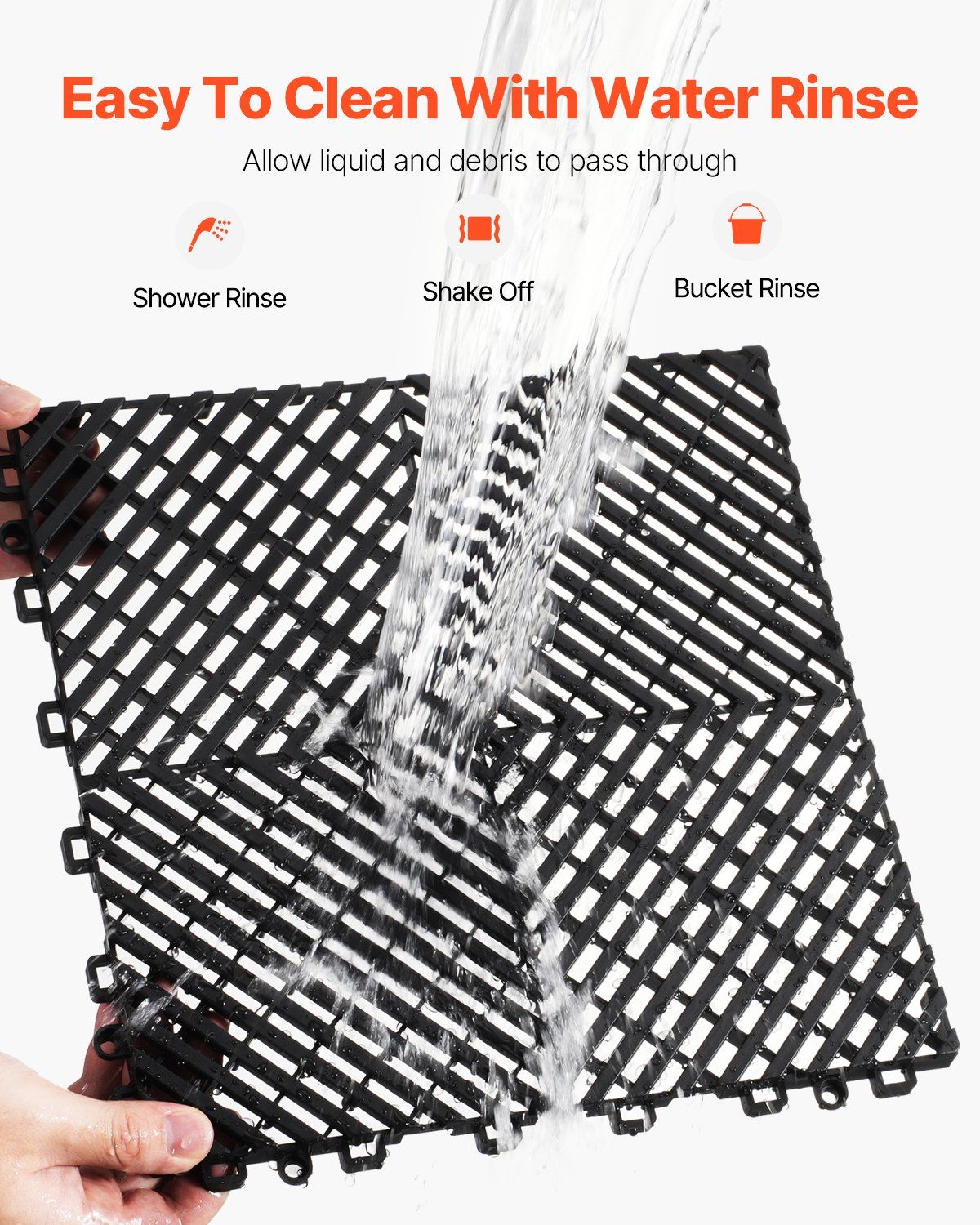 Interlocking Drainage Mat, 31 x 31 cm Modular Interlocking Cushion, 24 Pcs Splicing Drainage Mats, Non-Slip Black PP Drainage Floor Tile and Shower Mat, for Garage, Garden, Kitchen & Outdoor