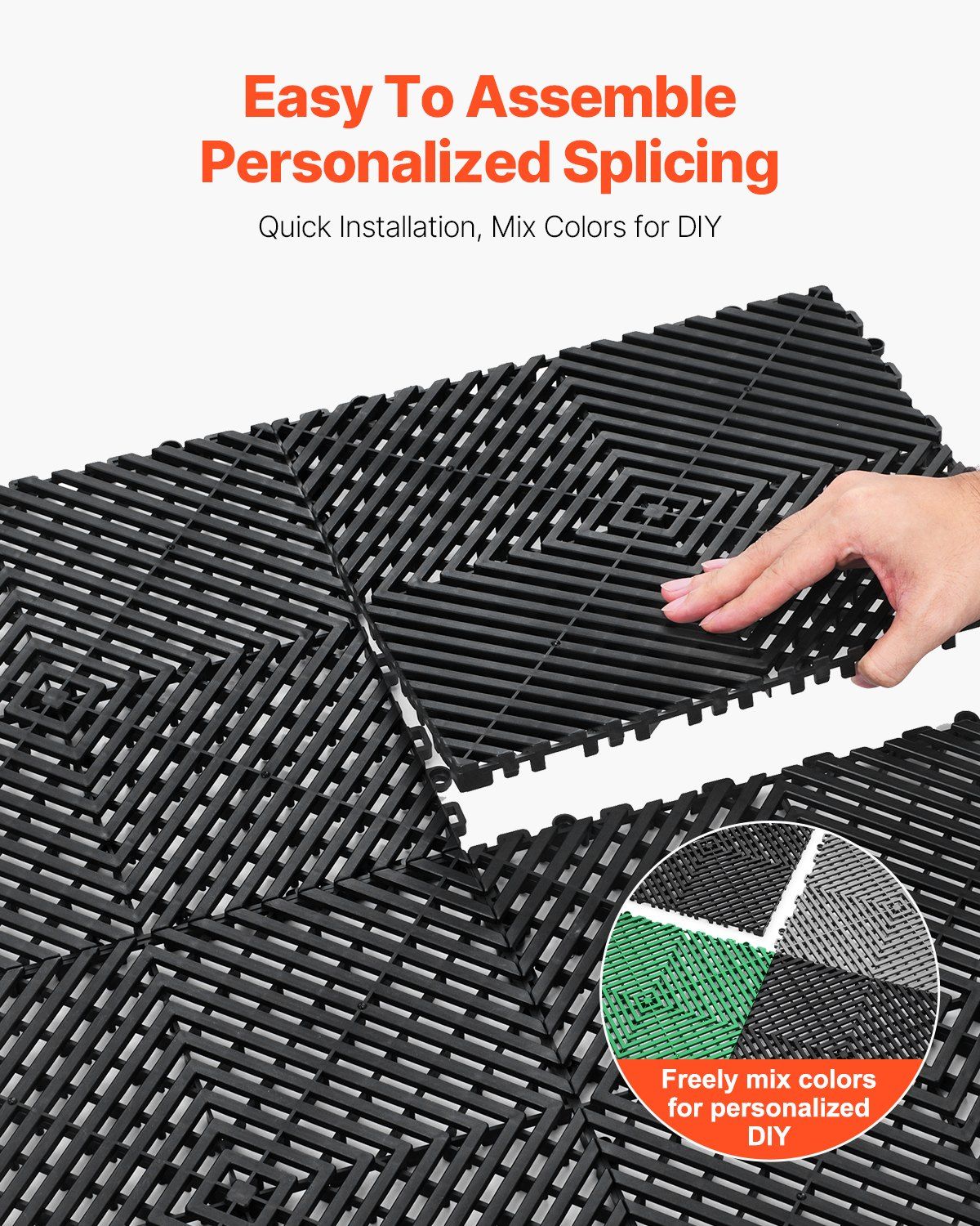 Interlocking Drainage Mat, 31 x 31 cm Modular Interlocking Cushion, 24 Pcs Splicing Drainage Mats, Non-Slip Black PP Drainage Floor Tile and Shower Mat, for Garage, Garden, Kitchen & Outdoor
