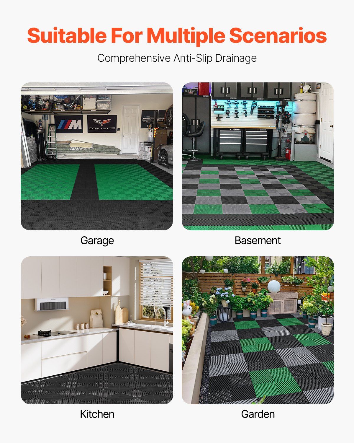 Interlocking Drainage Mat, 31 x 31 cm Modular Interlocking Cushion, 24 Pcs Splicing Drainage Mats, Non-Slip Black PP Drainage Floor Tile and Shower Mat, for Garage, Garden, Kitchen & Outdoor
