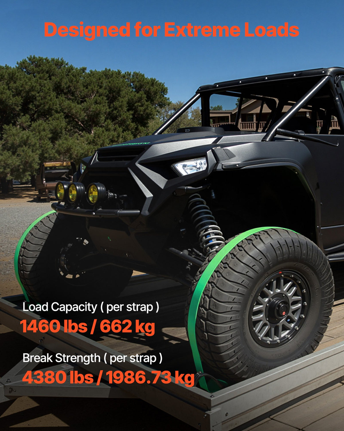 Wheel Chock Tie-Down Kit, Chock-Style Trailer Tie Down Strap, Car Tie Down Kit with Buckle, Break Strength 1986.73 kg & Working Load 662 kg Motorcycle Tie-Down System for ATVs, UTVs & Trailers