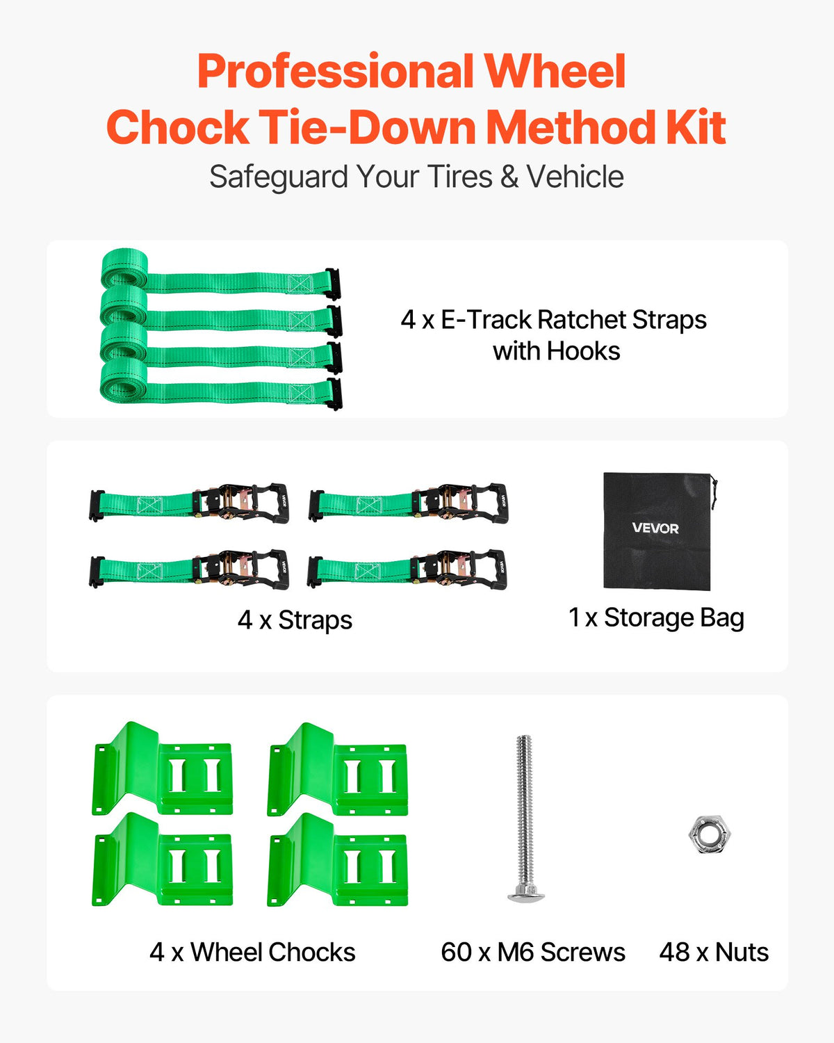Wheel Chock Tie-Down Kit, Chock-Style Trailer Tie Down Strap, Car Tie Down Kit with Buckle, Break Strength 1986.73 kg & Working Load 662 kg Motorcycle Tie-Down System E-Hooks for ATVs, UTVs