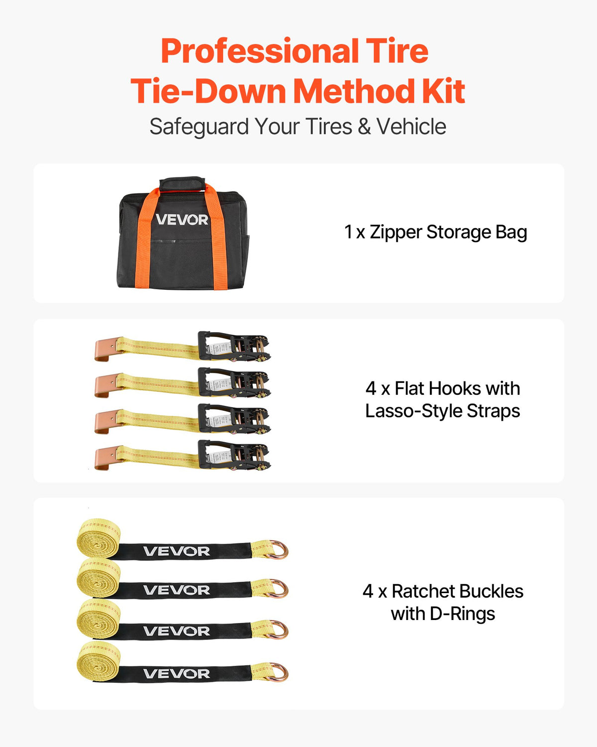 Wheel Chock Tie-Down Kit, Tire-Style Motorcycle Tie-Down System, Car Tie Down Kit with Flat Hook, Break Strength 4540 kg & Working Load 1512 kg Trailer Tie Down Strap for ATVs, SUVs, Trailers