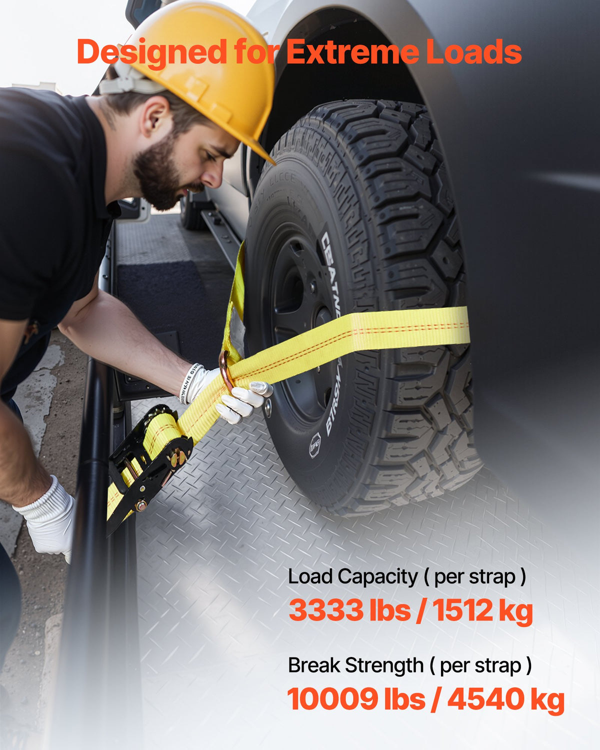 Wheel Chock Tie-Down Kit, Tire-Style Motorcycle Tie-Down System, Car Tie Down Kit with Flat Hook, Break Strength 4540 kg & Working Load 1512 kg Trailer Tie Down Strap for ATVs, SUVs, Trailers
