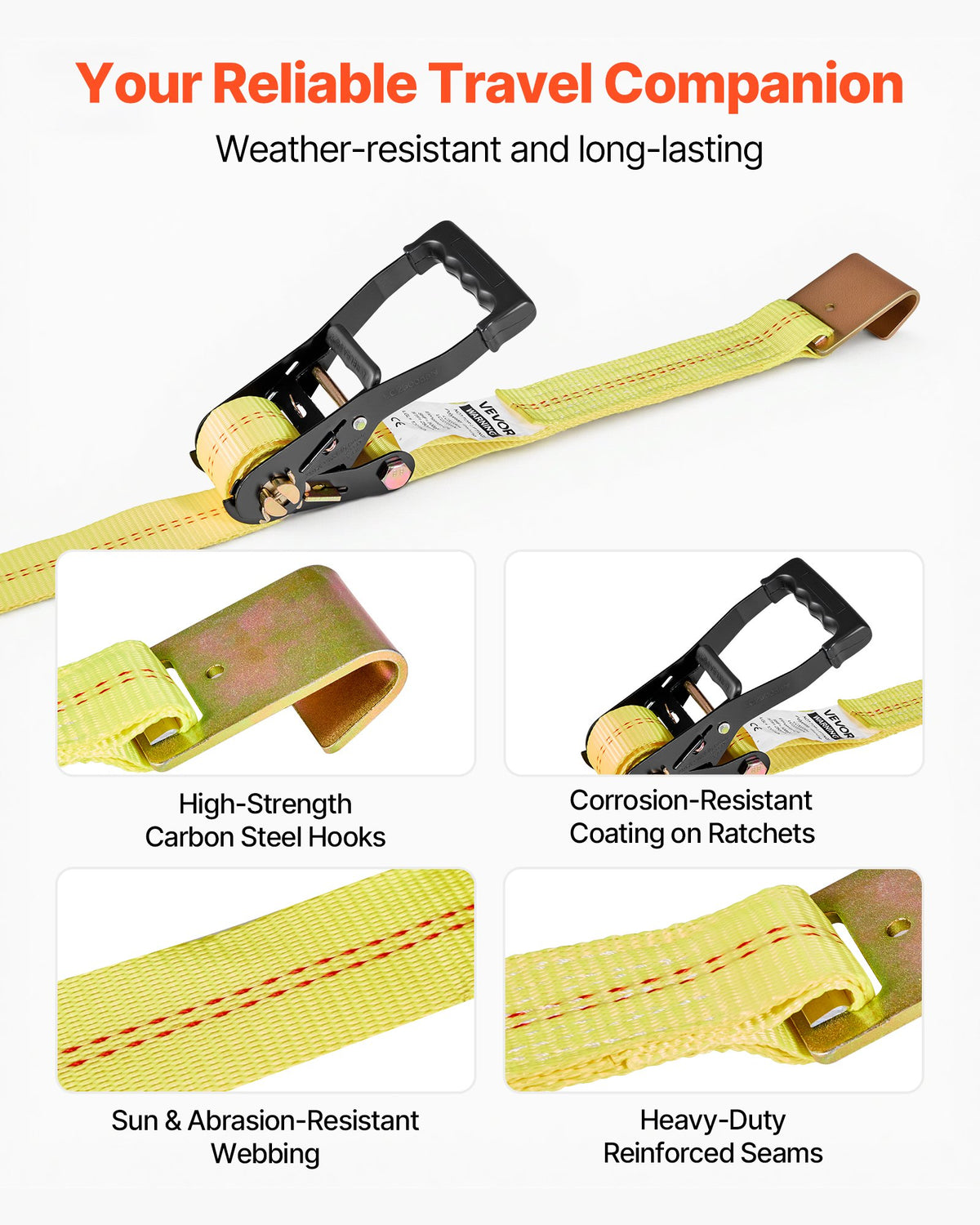 Wheel Chock Tie-Down Kit, Tire-Style Motorcycle Tie-Down System, Car Tie Down Kit with Flat Hook, Break Strength 4540 kg & Working Load 1512 kg Trailer Tie Down Strap for ATVs, SUVs, Trailers