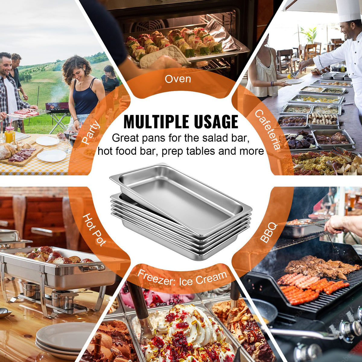 Hotel Pans Full Size 2.5 Inch Deep, Steam Table Pan 6 Pack , 22 Gauge/0.8mm Thick Stainless Steel Hotel Pan Anti Jam Steam Table Pan