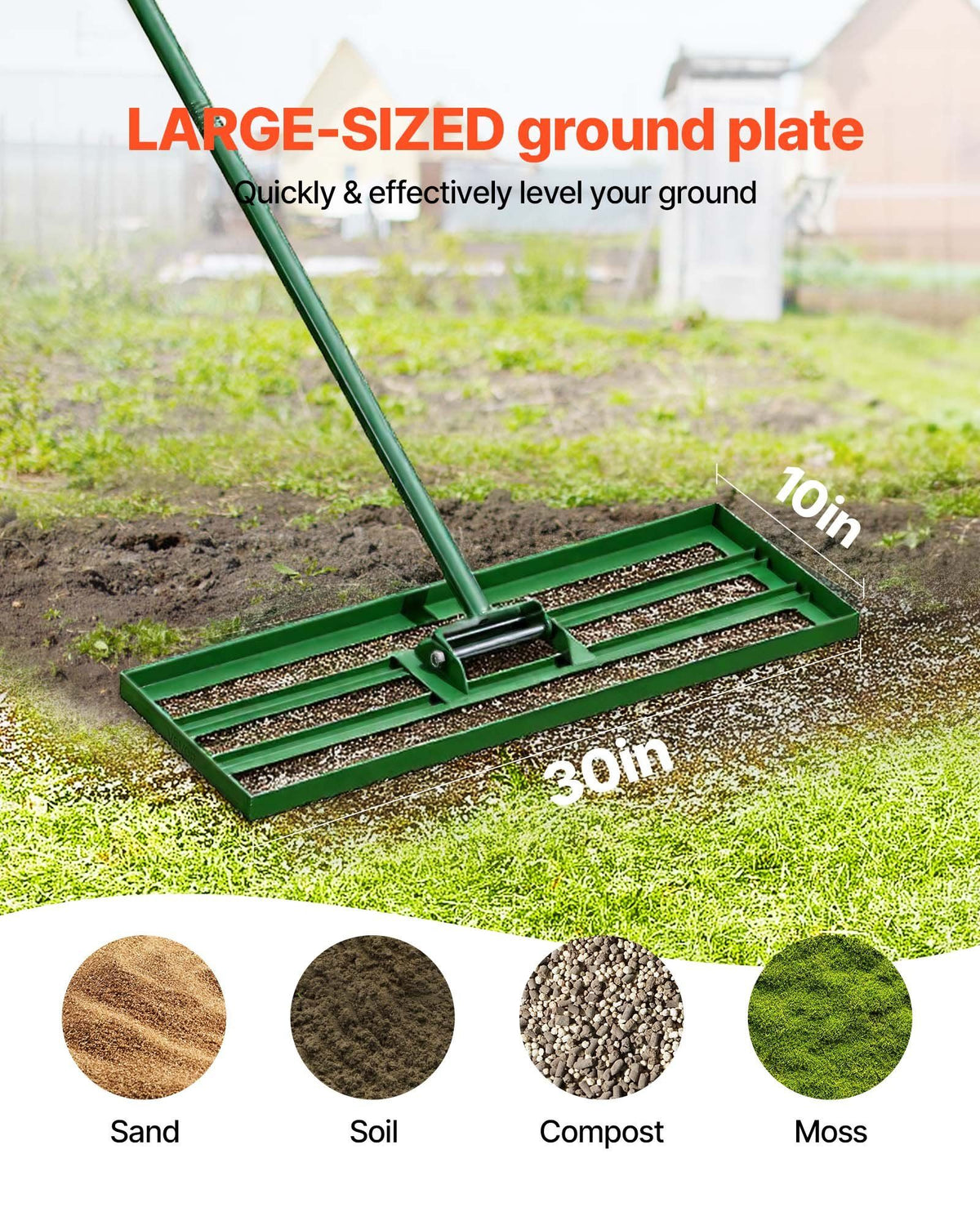 Lawn Leveling Rake, 30"x10" Level Lawn Tool, Heavy-duty Lawn Leveler with 78" Steel Extended Handle, Yard Leveling Rake Suit for Garden, Golf Lawn, Farm