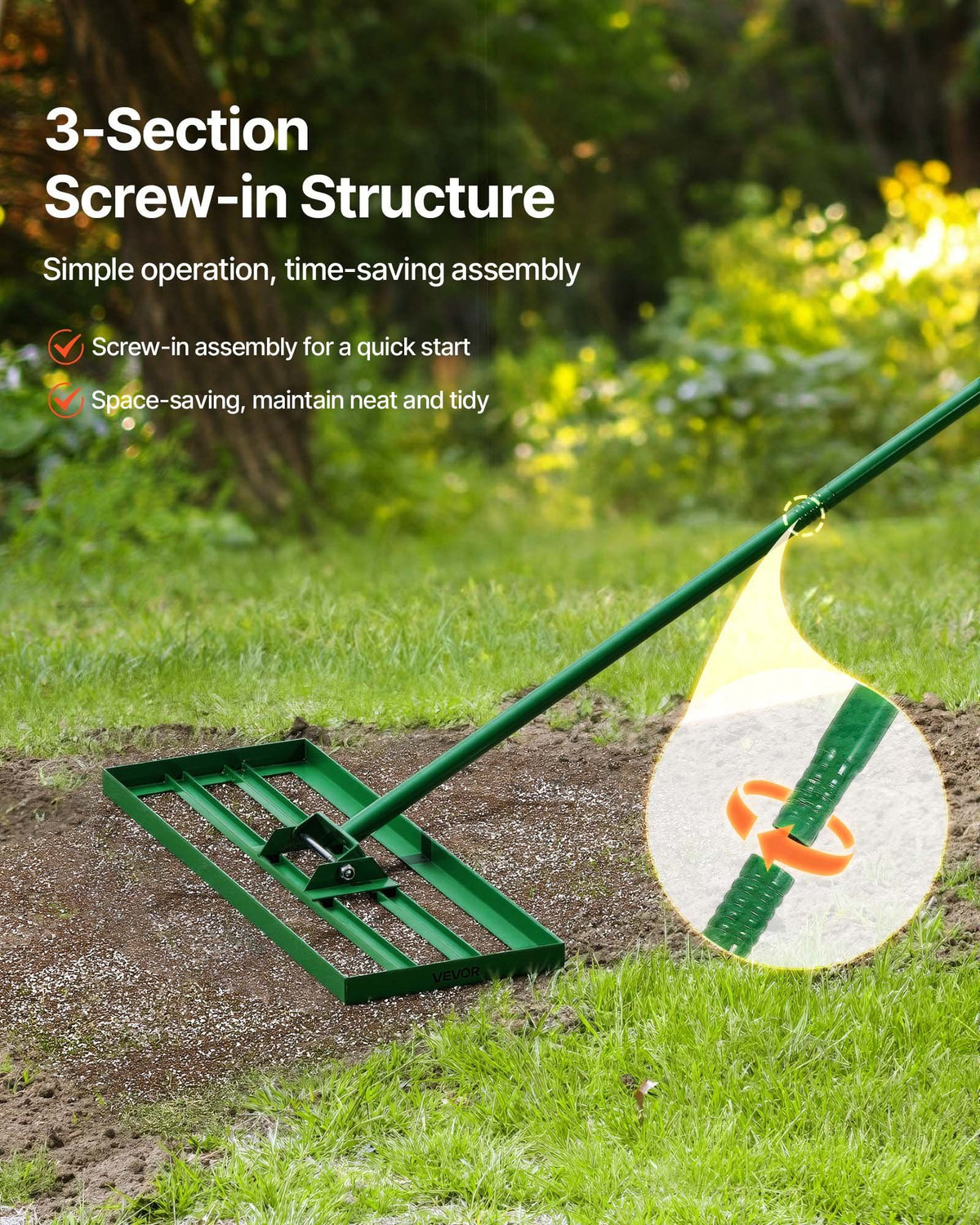Lawn Leveling Rake, 30"x10" Level Lawn Tool, Heavy-duty Lawn Leveler with 78" Steel Extended Handle, Yard Leveling Rake Suit for Garden, Golf Lawn, Farm