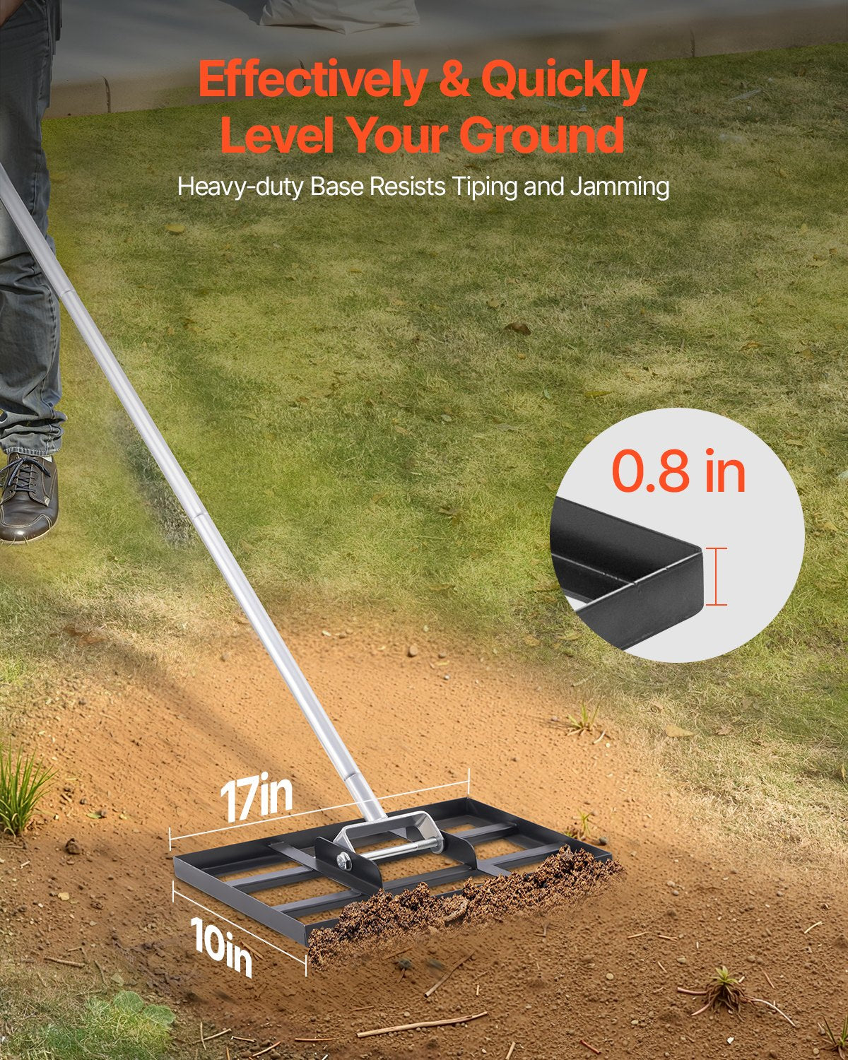 254 x 430 mm Lawn Leveling Rake 1980 mm Adjustable Handle for Yard Golf Court