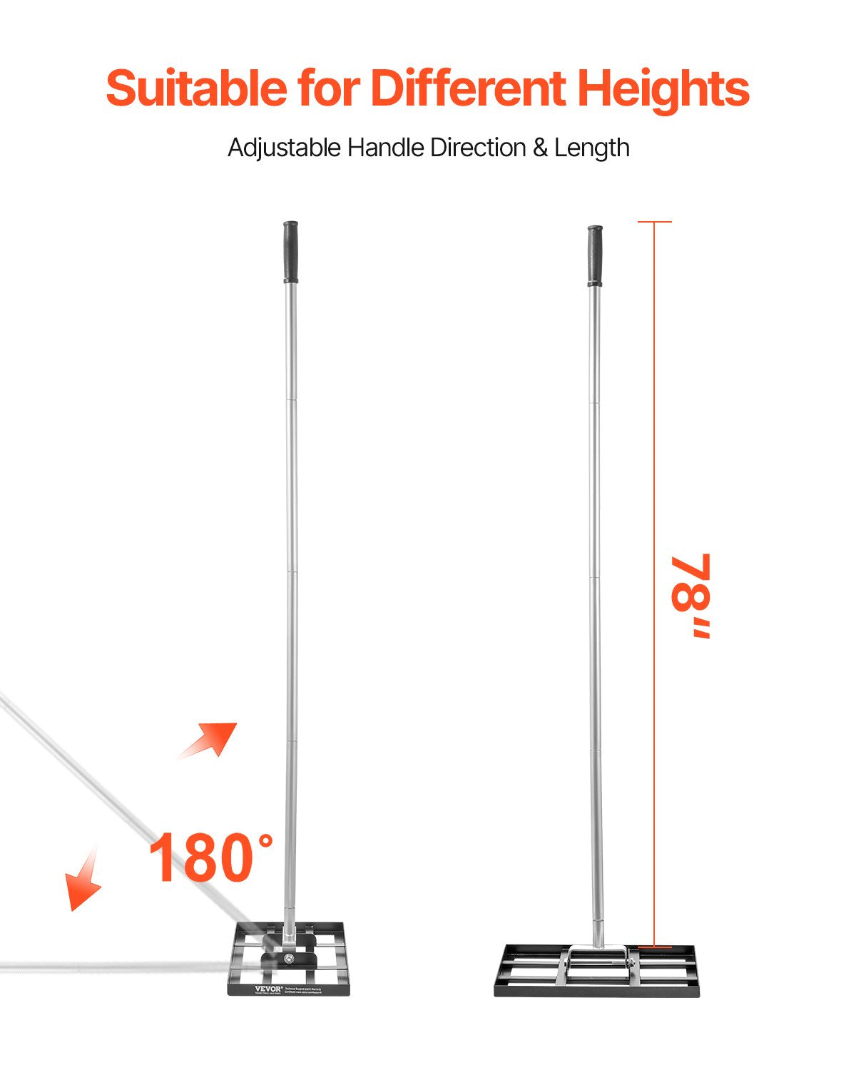 254 x 430 mm Lawn Leveling Rake 1980 mm Adjustable Handle for Yard Golf Court