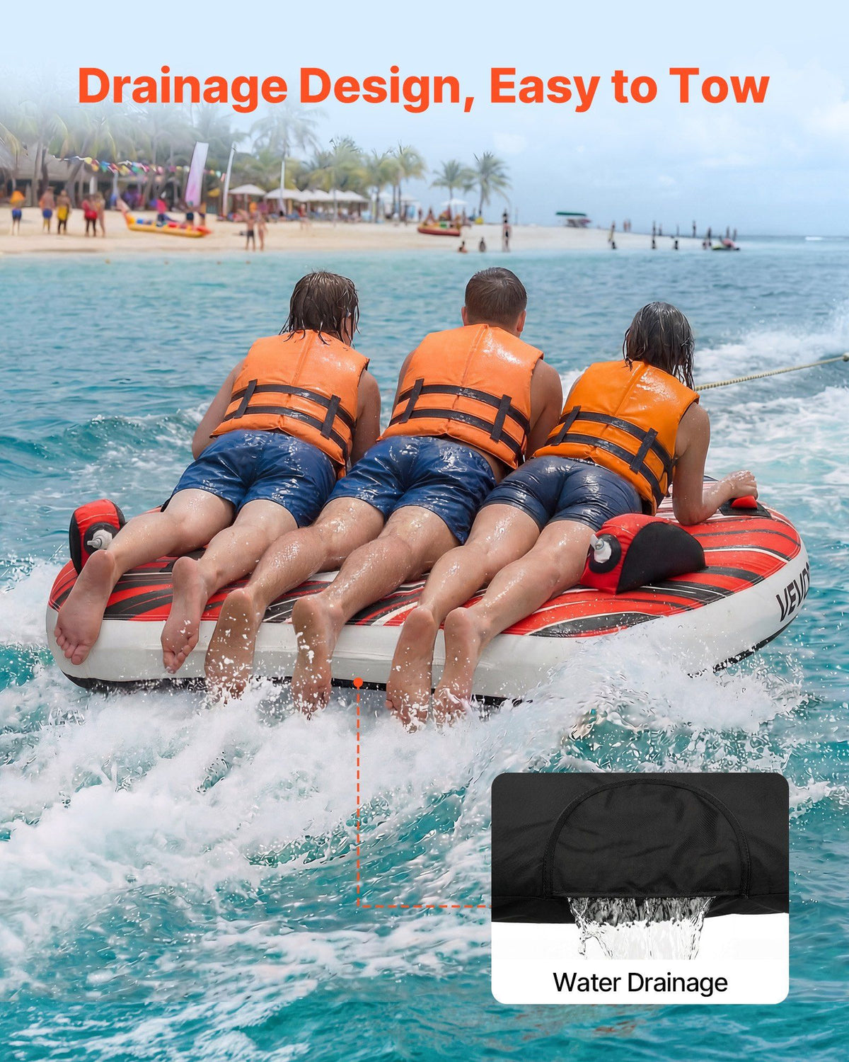 Towable Tube for Boating, 3 Riders Inflatable Boat Tubes and Towables, 231 kg Capacity Water Sport Towable Tube for Boat to Pull - with Fins, Full Nylon Cover, Padded Handles & Safety Valve