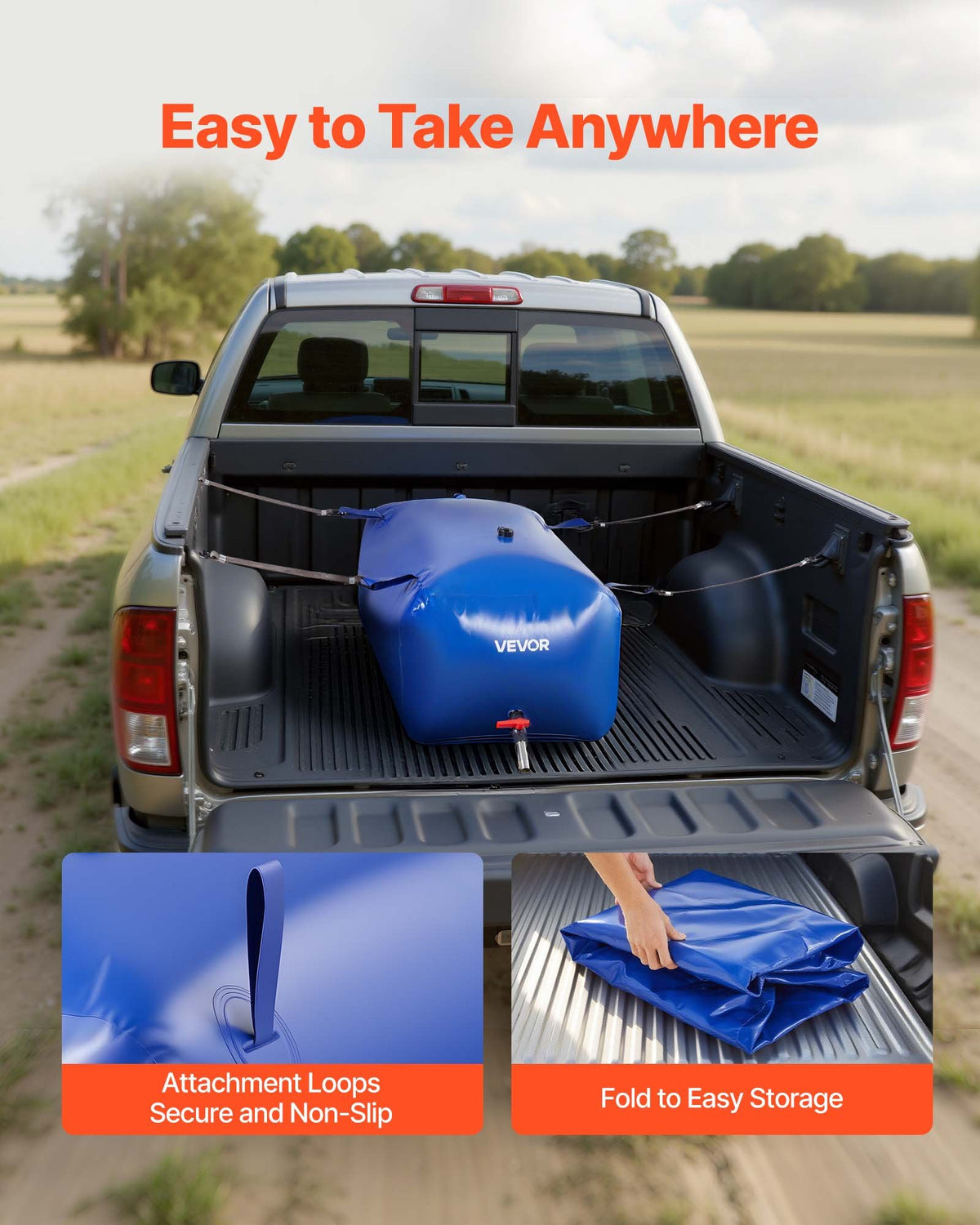Water Storage Bladder 240L Large Capacity Water Bag, Portable & Collapsible Soft Waters Container, Leakproof & Tear-Resistant PVC Emergency Waters Storage Tank for RV Truck & Outdoor Use