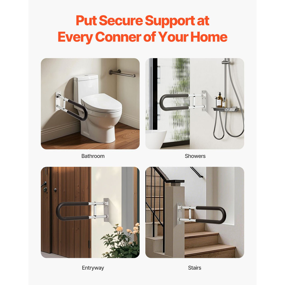 Toilet Safety Rail, 60.5 cm U-Shaped Handicap Grab Bar, Foldable Senior Safety Pole, Flip Up Toilet Grab Bars with Anti-Slip Support Handle, 136 kg Load Capacity for Elderly, Disabled, Pregnant