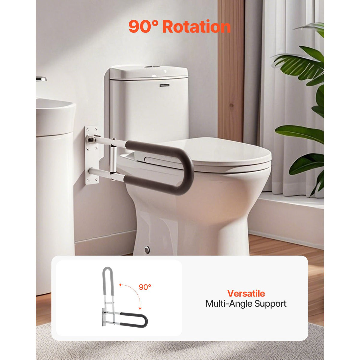 Toilet Safety Rail, 60.5 cm U-Shaped Handicap Grab Bar, Foldable Senior Safety Pole, Flip Up Toilet Grab Bars with Anti-Slip Support Handle, 136 kg Load Capacity for Elderly, Disabled, Pregnant