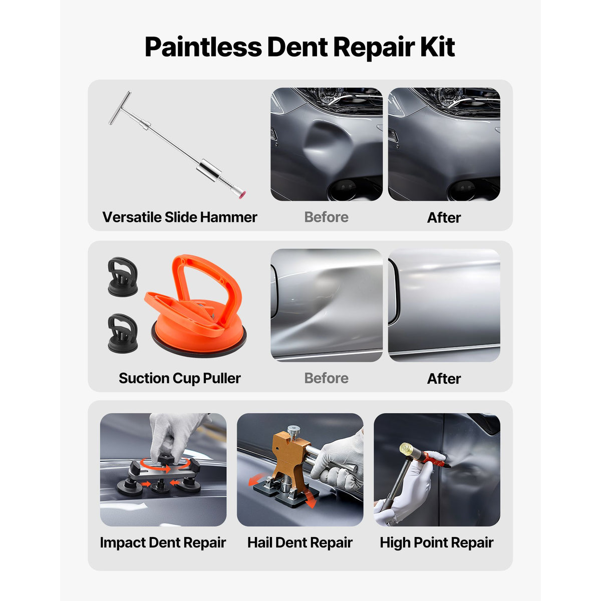 Dent Puller Kit, 100 PCS Paintless Dent Removal Kit with Golden Lifter, Bridge Puller, Slide Hammer T-Bar, Glue Gun, Auto Body Hail Damage Remover Tools for Car Refrigerator Door Ding Repair
