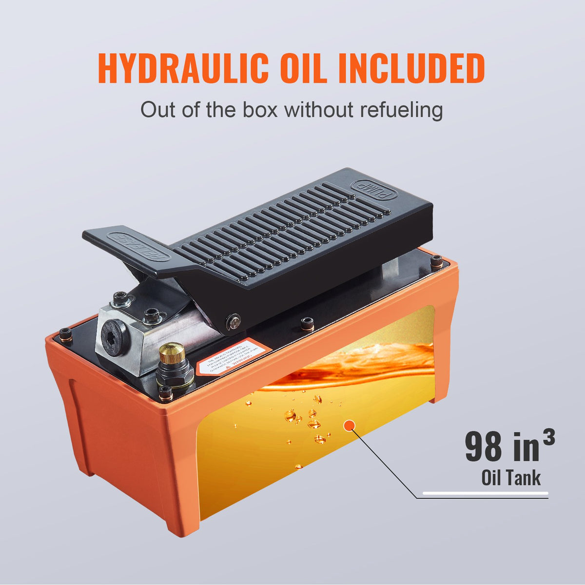 Air Hydraulic Pump, 10,000 PSI 1/2 Gal Reservoir, NPT 3/8" Oil Outlet, NPT 1/4" Inlet, 6.6 ft Pipe, Foot Actuated Hydraulic Pump Air Treadle for Auto Body Frame Machines and Pulling Post, Orange