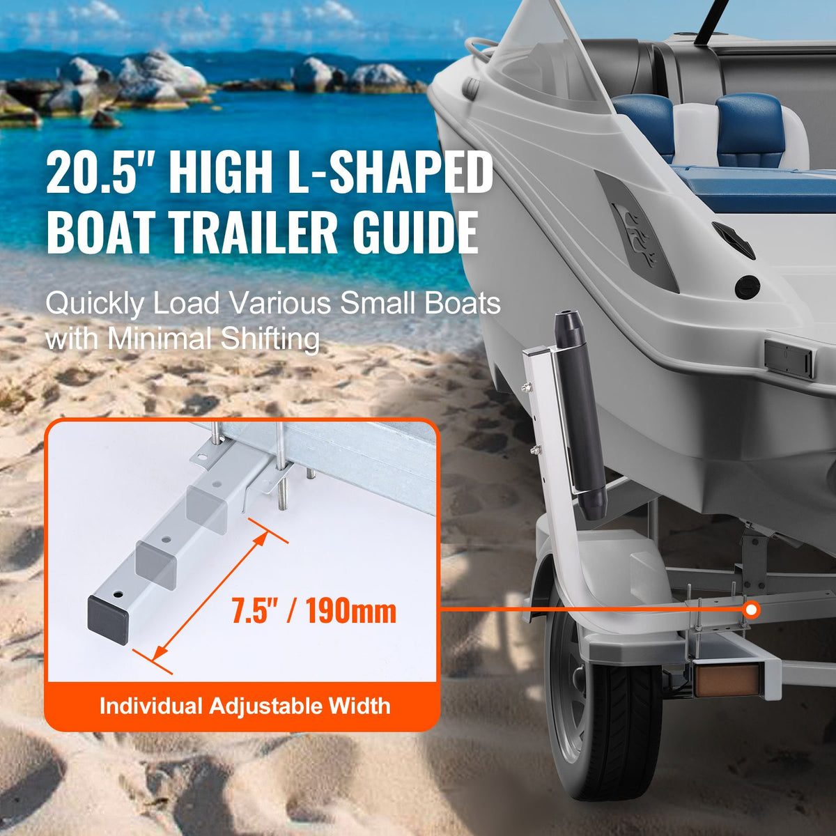 Boat Trailer Guide, 20.5” Adjustable Design Trailer Guide Poles, 2PCS Rustproof Steel Trailer Guide ons, Heavy Duty Roller Guide Design, for Ski Boat, Fishing Boat or Sailboat Trailer