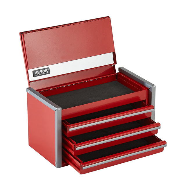 8.6in 3-Drawer Metal Tool Box EVA Liners Red