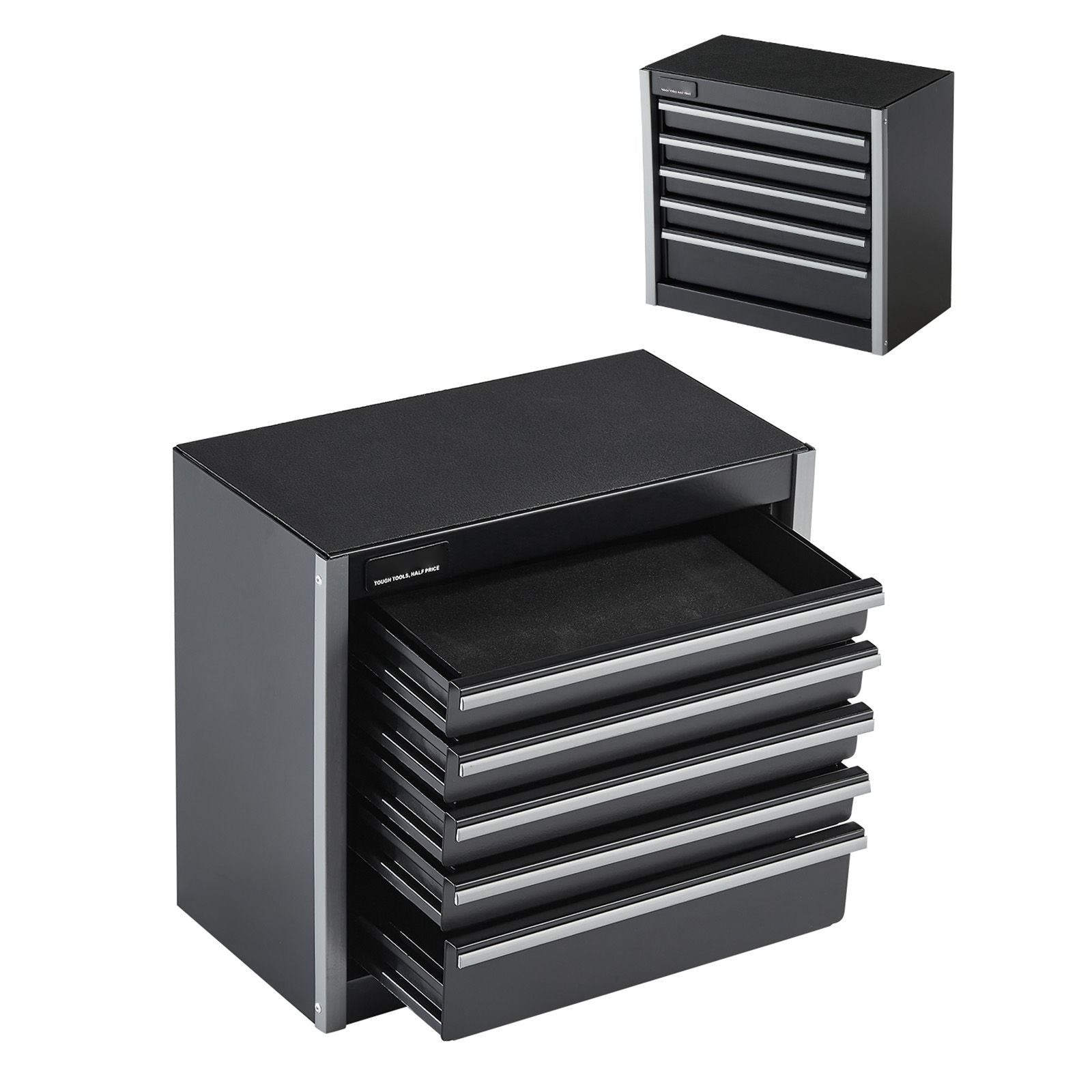 Metal Tool Box, 8.6-inch, Portable Metal Tool Box with 5 Drawers, Small Tool Chest with EVA Liners and PP Feet Pads, Heavy-Duty Steel With Ball Bearing Opening and Powder Coated Finish, Black